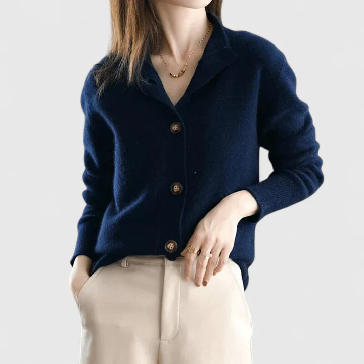 Women's beige minimalist soft knit cardigan