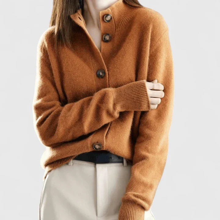 Women's beige minimalist soft knit cardigan