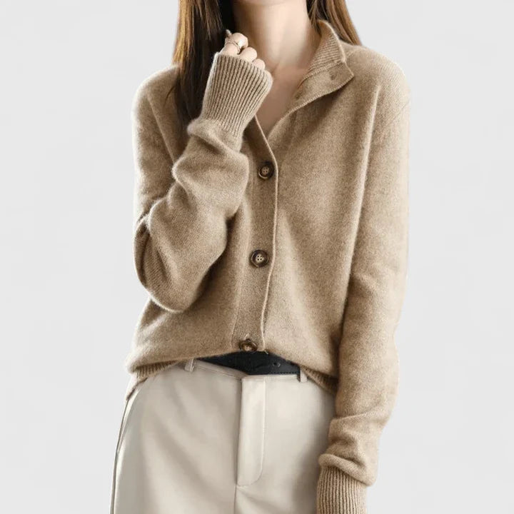 Women's beige minimalist soft knit cardigan