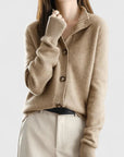 Women's beige minimalist soft knit cardigan
