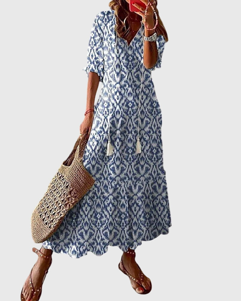 Carefree Boho Summer Dress With V-Neck 0