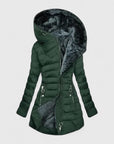Women's light green faux fur-lined winter coat