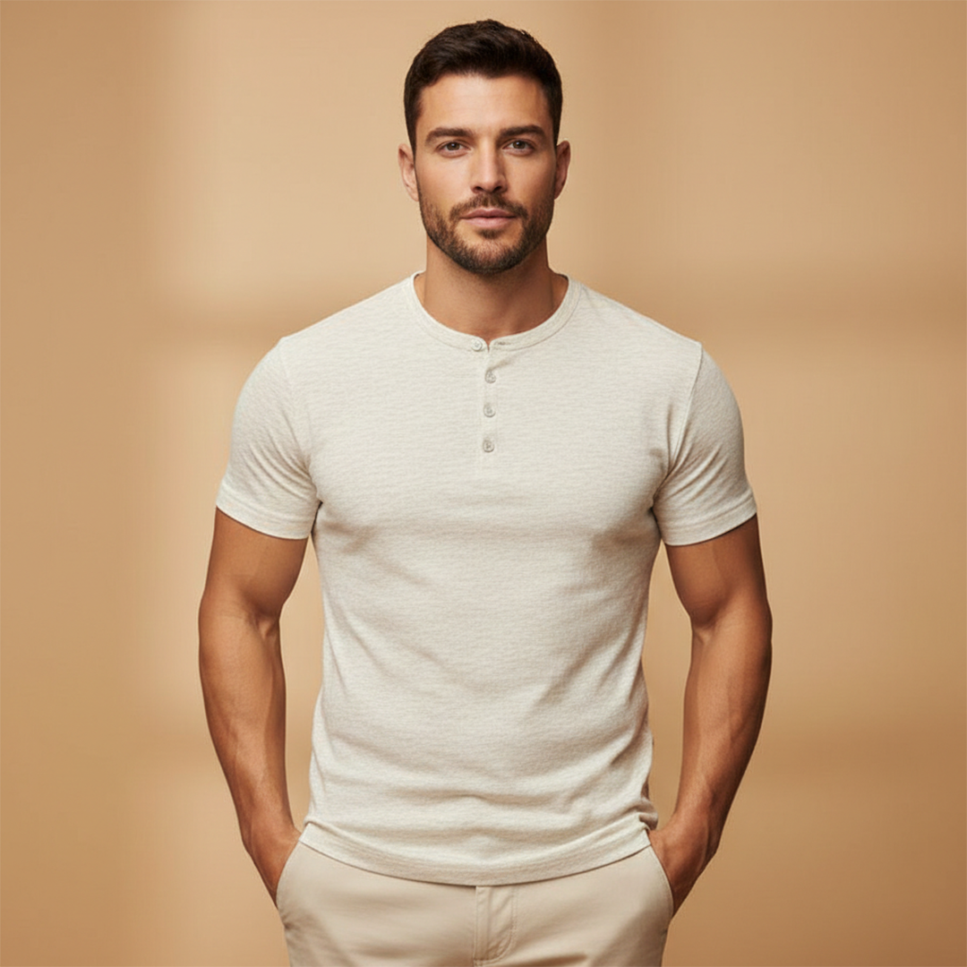 Casual Men's T-Shirt With Button Placket Fit 0