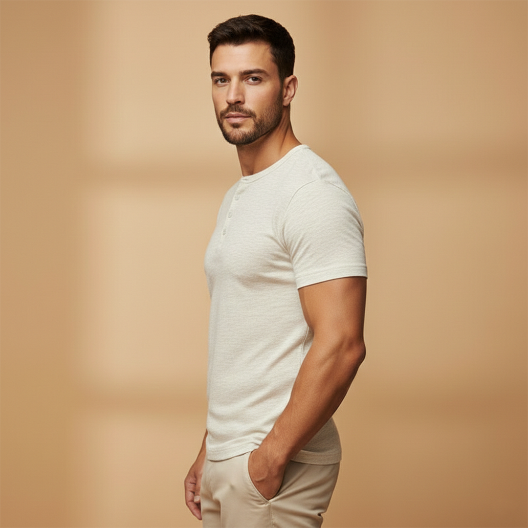 Casual Men's T-Shirt With Button Placket Fit 2