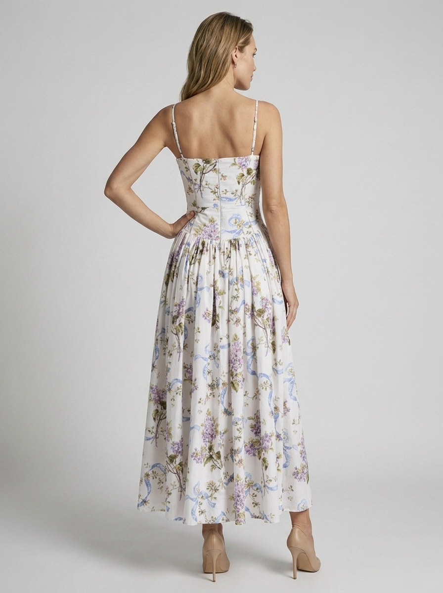 Women’s white and purple women's floral corset midi dress