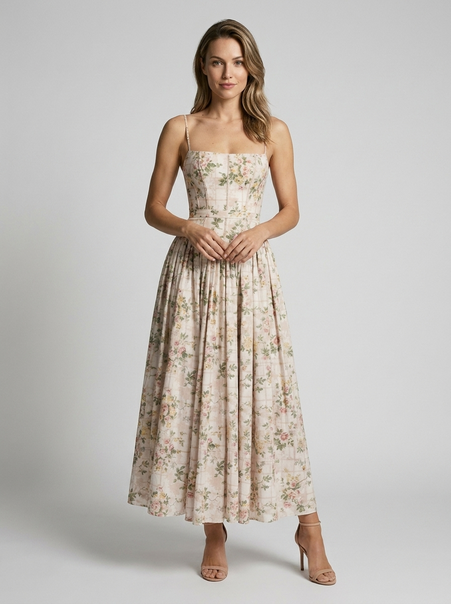 Women’s white and purple women's floral corset midi dress