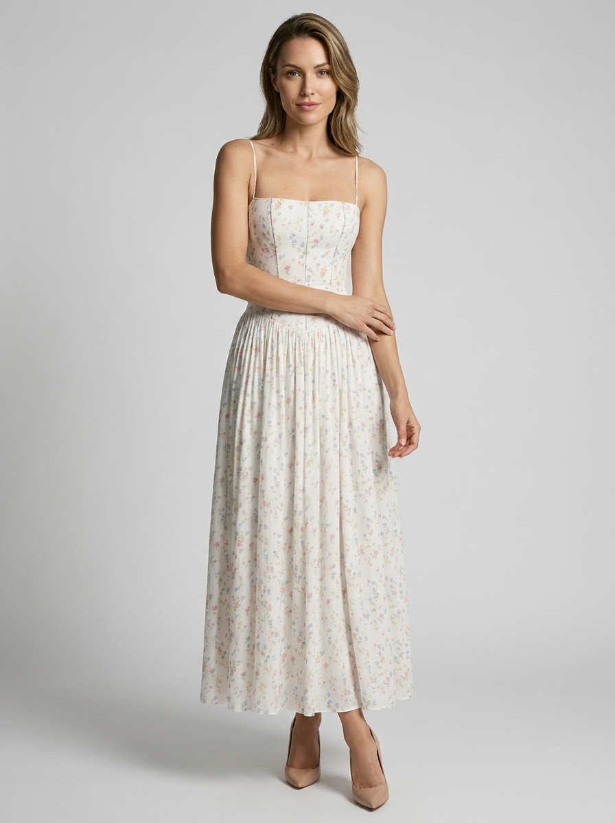 Women’s white and purple women's floral corset midi dress