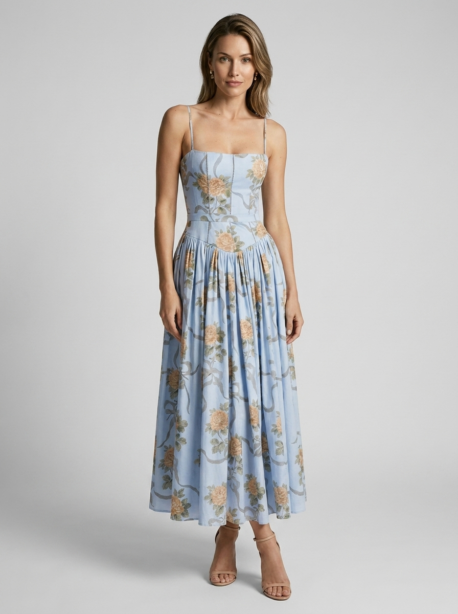 Women’s women's floral corset midi dress