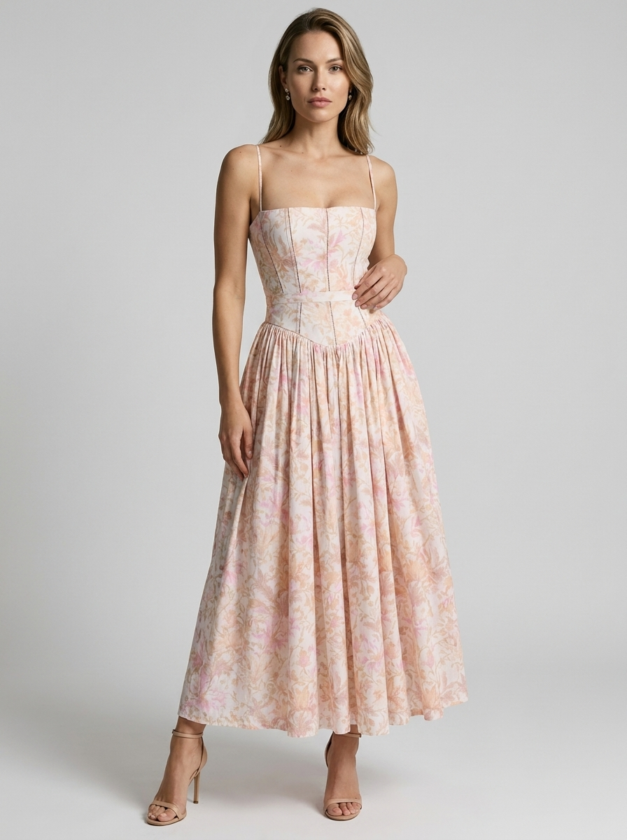 Women’s women's floral corset midi dress