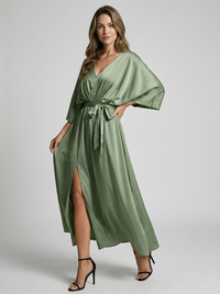 Nadia | Women's Maxi Dress Slit Tie Belt V-Neck