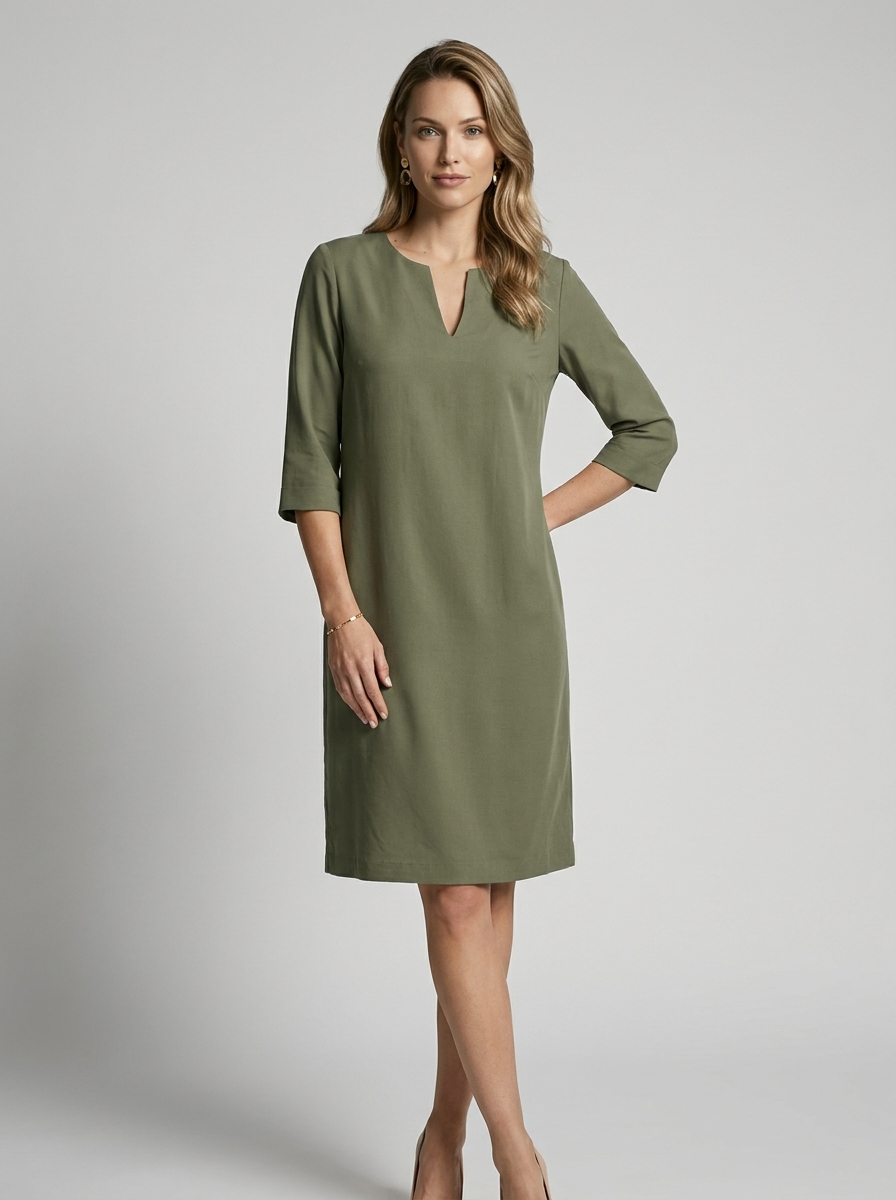 Women’s blue women's minimalist midi dress v-neck