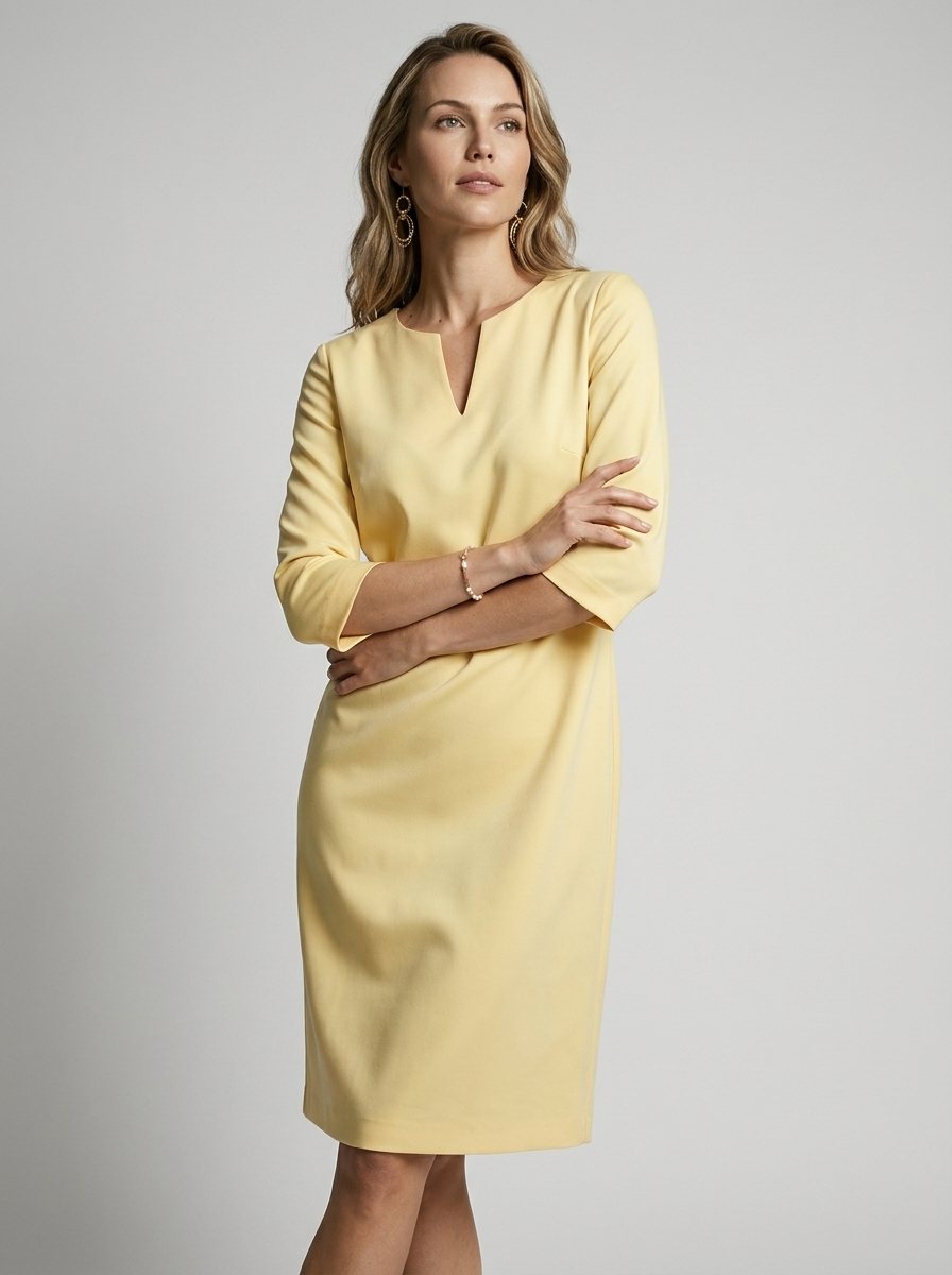 Women’s blue women's minimalist midi dress v-neck