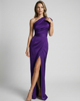 Women’s purple women's one-shoulder maxi dress slit
