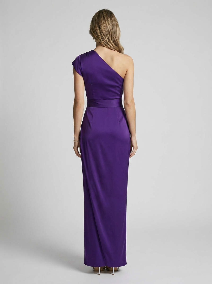 Women’s purple women's one-shoulder maxi dress slit