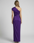 Women’s purple women's one-shoulder maxi dress slit