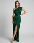 Women’s purple women's one-shoulder maxi dress slit