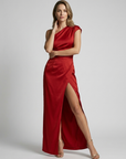 Women’s purple women's one-shoulder maxi dress slit