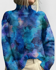 Women's green turtleneck knit jumper with relaxed fit