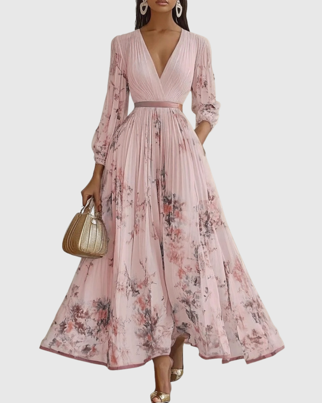 Charming Floral Maxi Dress With Long Sleeves 10