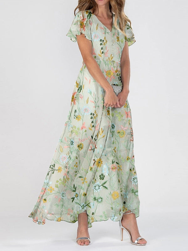 Charming Floral Maxi Dress With Ruffle Details 1