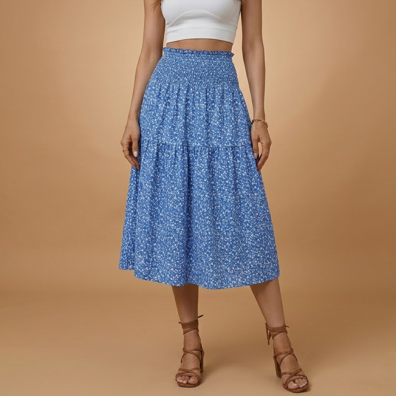 Charming Floral Midi Skirt with Flared Design 0