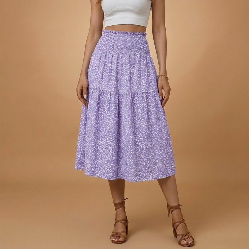 Charming Floral Midi Skirt with Flared Design 12