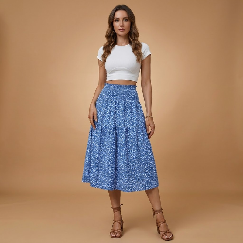 Charming Floral Midi Skirt with Flared Design 2