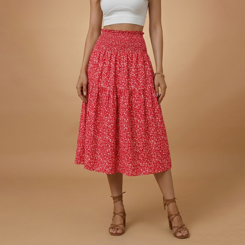 Charming Floral Midi Skirt with Flared Design 6