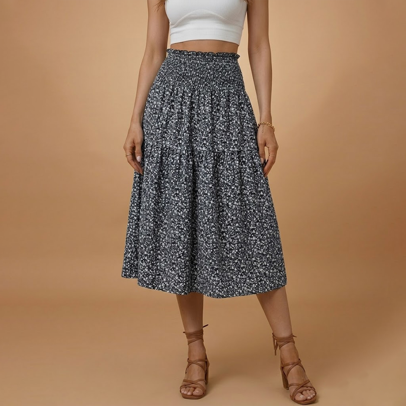 Charming Floral Midi Skirt with Flared Design 8