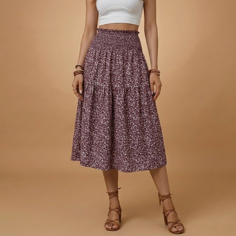 Charming Floral Midi Skirt with Flared Design 9