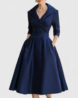 Charming Midi Dress With Flared Skirt & V-Neck 0
