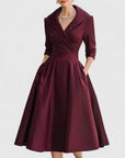 Charming Midi Dress With Flared Skirt & V-Neck 2