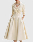 Charming Midi Dress With Flared Skirt & V-Neck 4