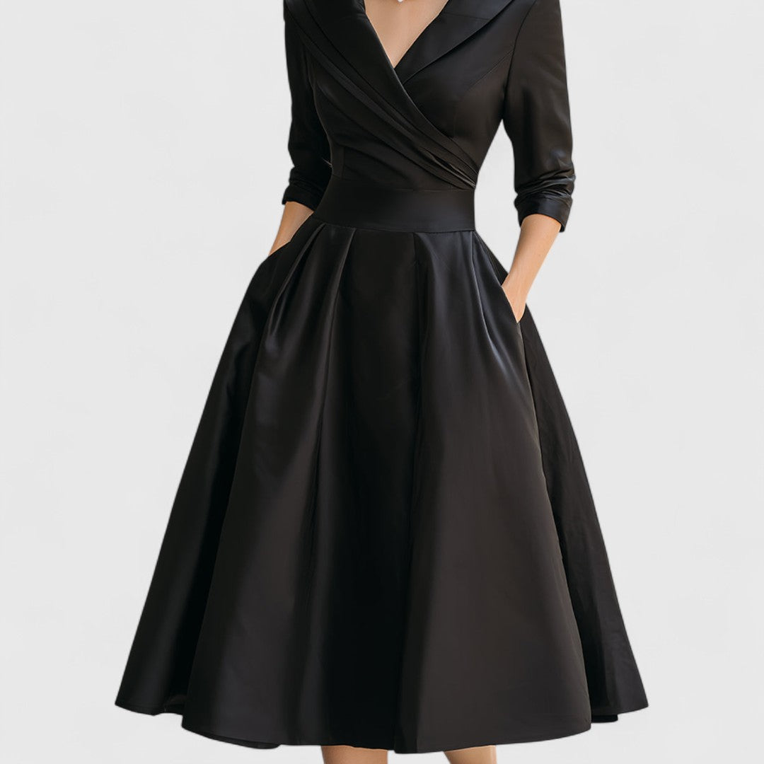 Charming Midi Dress With Flared Skirt &amp; V-Neck 6