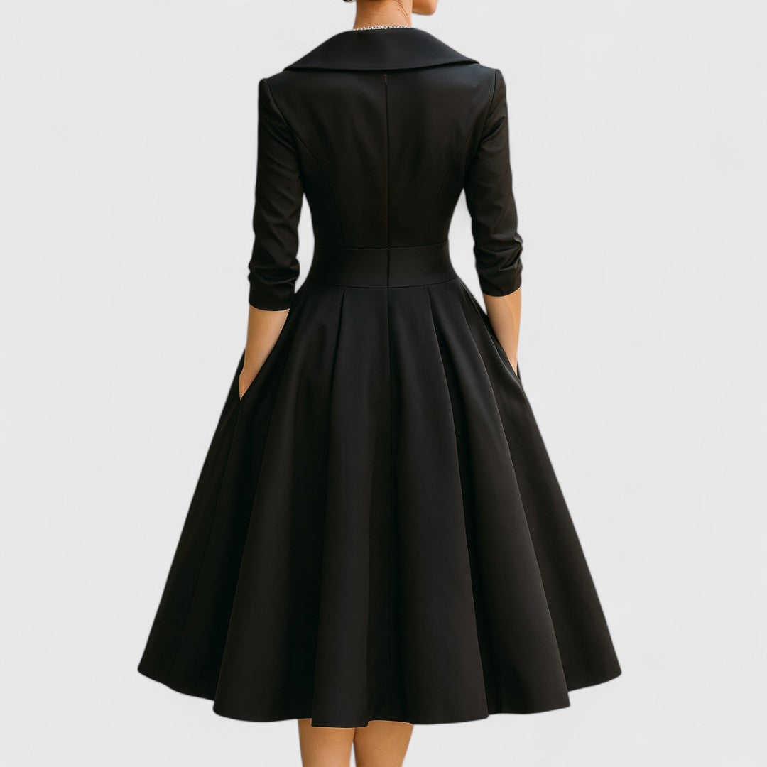 Charming Midi Dress With Flared Skirt &amp; V-Neck 7