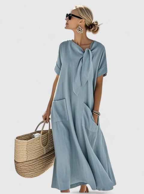 Charming Summer Dress With Chic Neck Tie 0