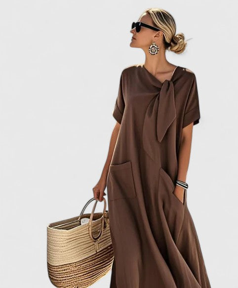 Charming Summer Dress With Chic Neck Tie 1