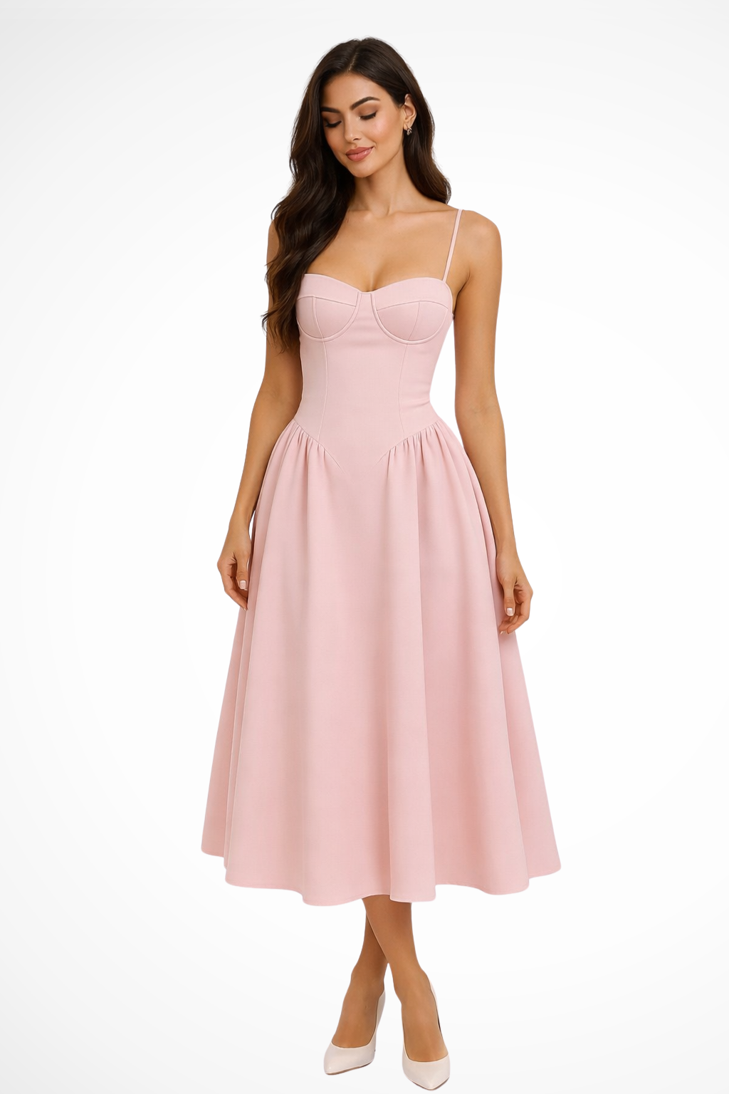 Charming White Midi Dress With Corset Design 0