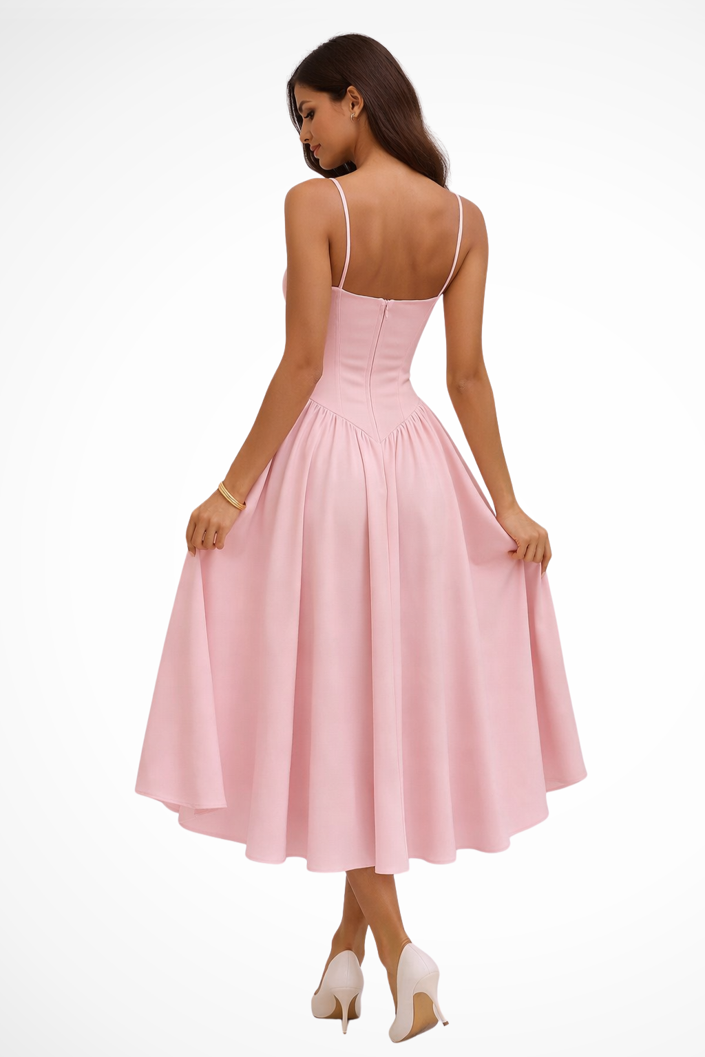 Charming White Midi Dress With Corset Design 1