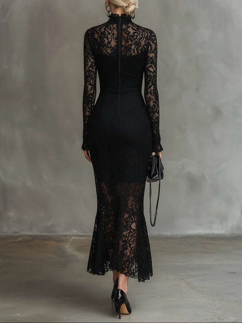 Charming Women's Lace Cocktail Dress With Mock Neck 1