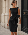 Refined Midi Dress With Sculpted Bow Detail