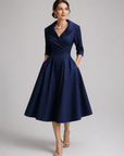 Feminine Midi Dress With Flared Skirt & V-Neck