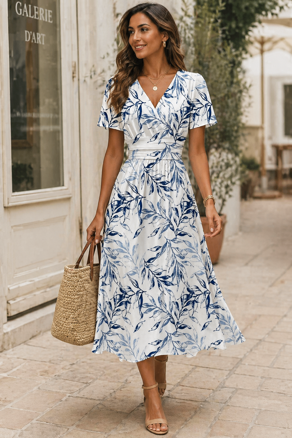 Charming Midi Wedding Guest Dress with V-Neck 0