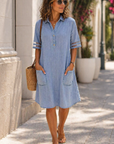 Flowy Denim Dress Women With Relaxed Fit And Pockets