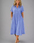 Striped Midi Women's Dress With Button-Up Front