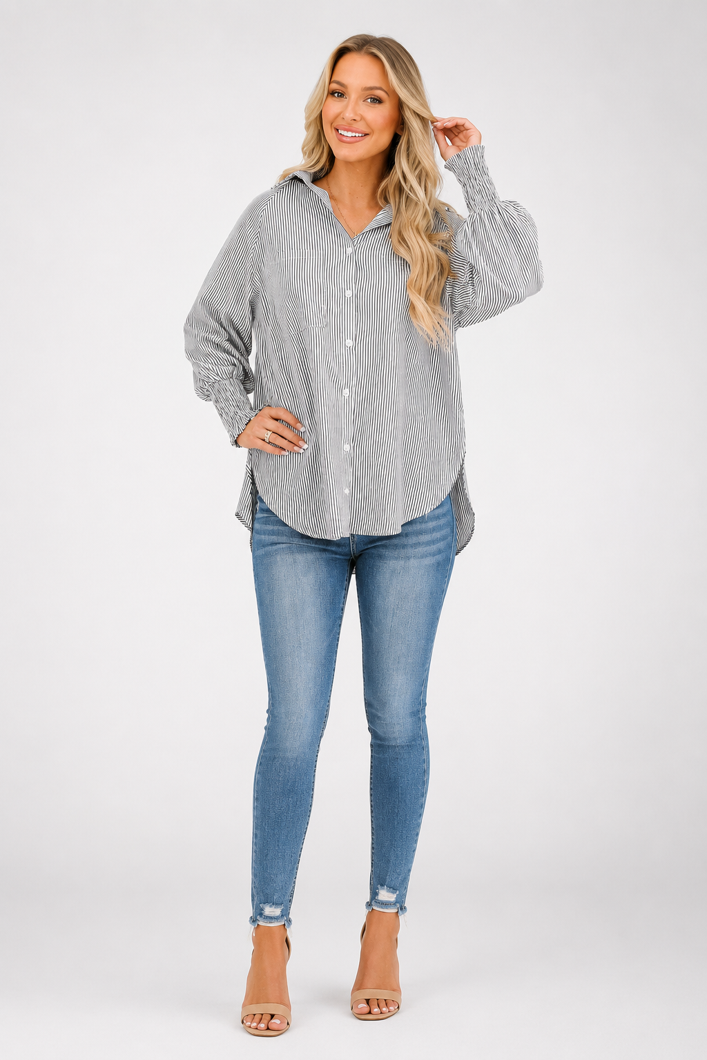 Blouse Striped Long Sleeve Relaxed Fit