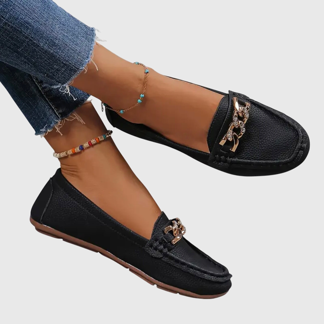 Chic Black Loafers for Women with Chain Detail 1