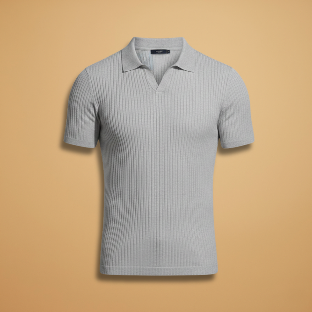 Chic Men's Polo Shirt Ribbed Texture Slim Fit 1