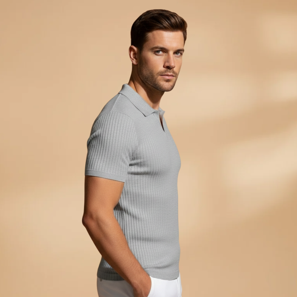 Chic Men's Polo Shirt Ribbed Texture Slim Fit 2