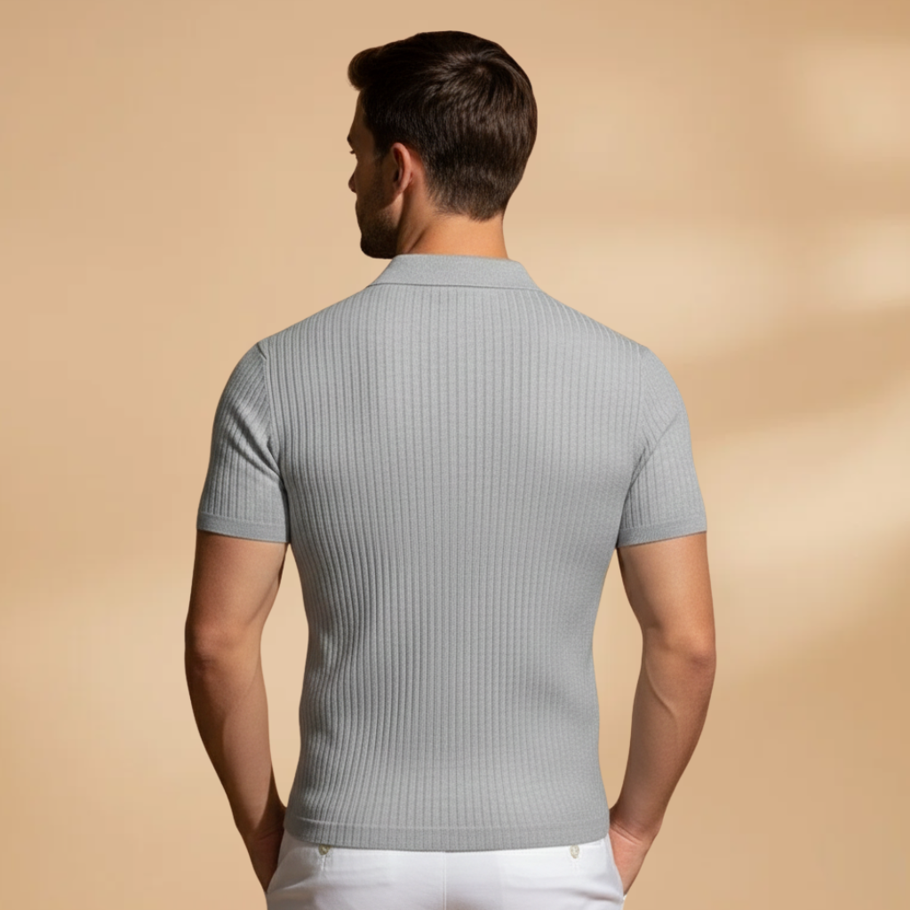 Chic Men's Polo Shirt Ribbed Texture Slim Fit 3